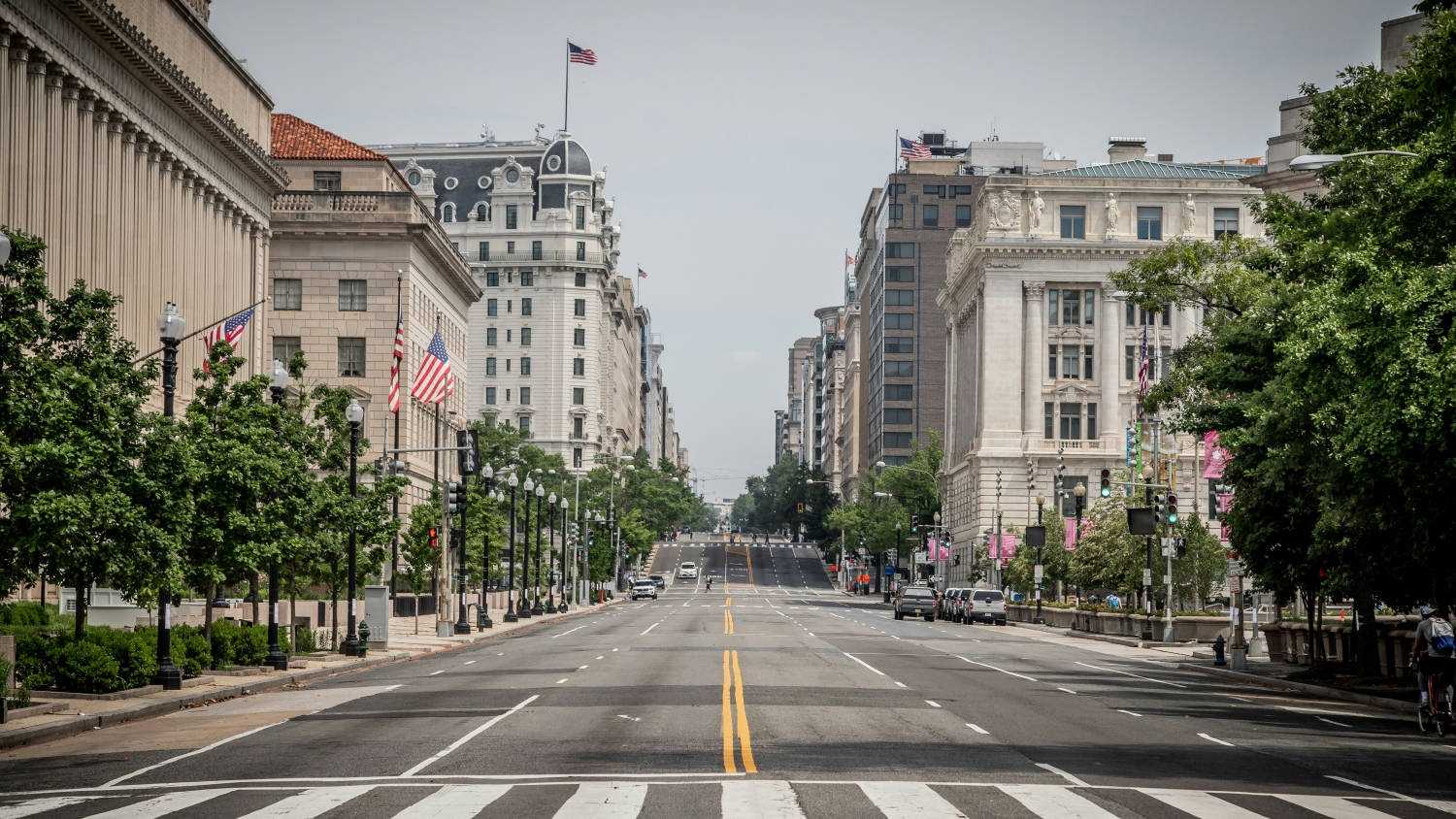 Washington, DC streetscape with commercial real estate buildings